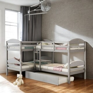 Twin L-Shaped Bunk bed with Trundle and Guardrail, Grey