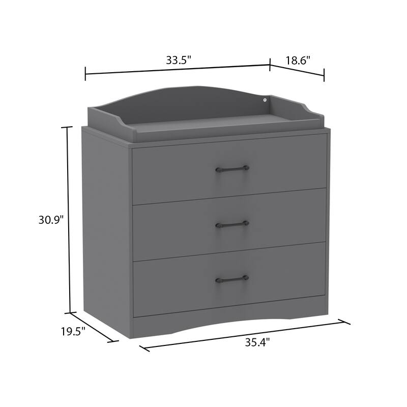 Kerrogee 3-Drawer Dresser with Changing Table - Grey/White/Black