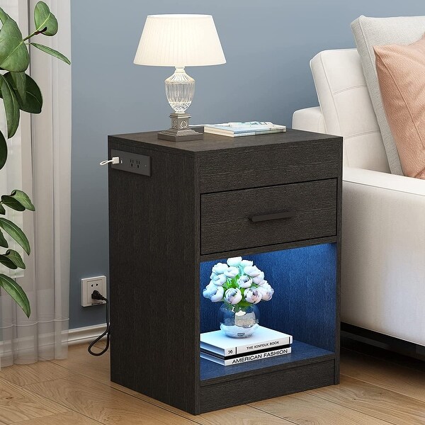 Nightstand with Charging Station and LED Lights and RFID Lock