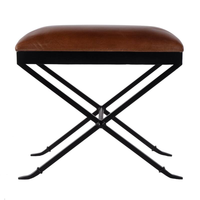 Livingston 20 in. W Leather and Iron Upholstered Accent Stool
