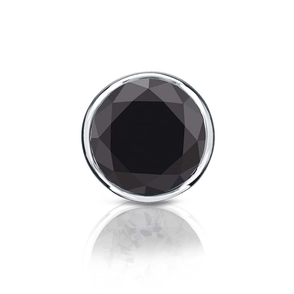 Auriya 14k Gold 1ct TDW Bezel-Set Round SINGLE (1) Black Diamond Stud Earring