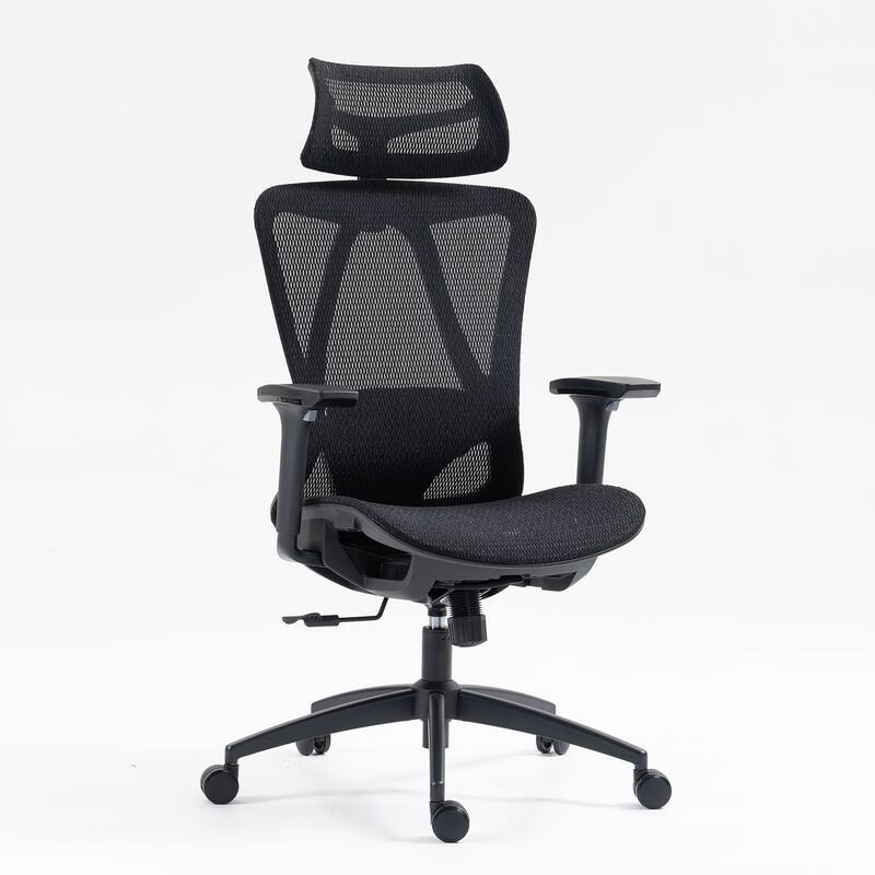 Black Mesh Office Chair with 3D Adjustable Armrests and Ergonomic Back Support - Black