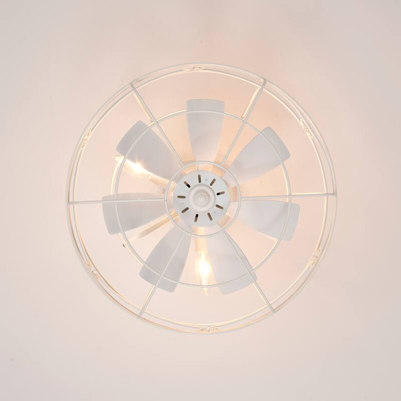 Maeve White Caged Lighted Ceiling Fan Fandelier 7-Blade Remote Control
