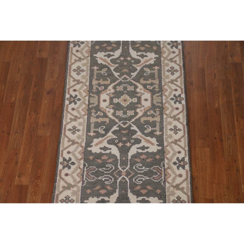 Gray Oushak Oriental Runner Rug Hand-Knotted Hallway Wool Carpet - 2'8"x 11'9"