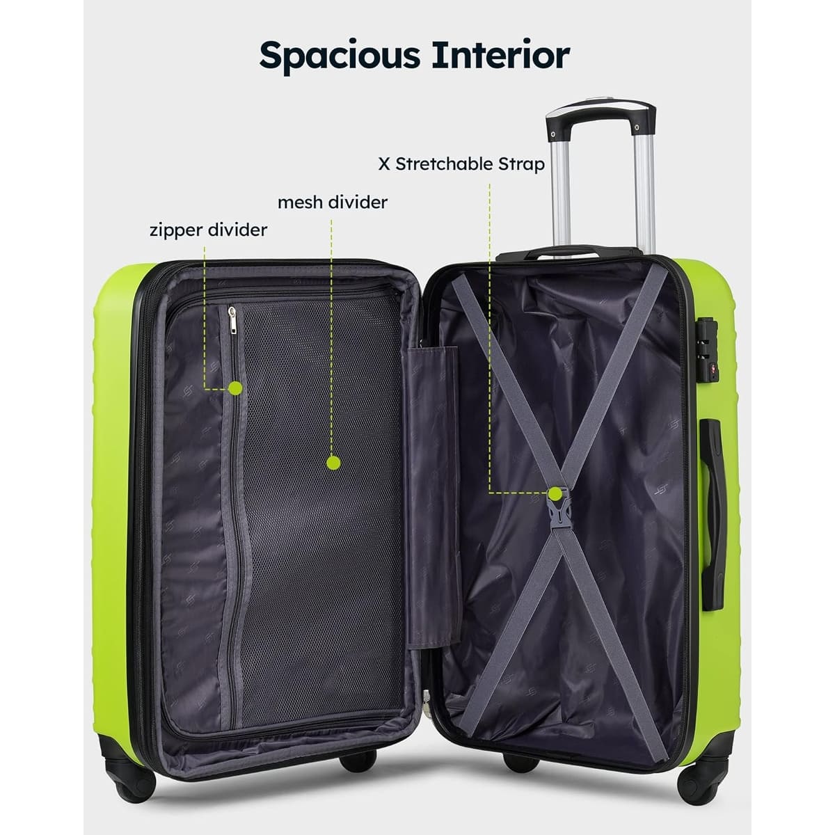 Green Long Travel Luggage Expandable Hardside Spinner Wheel, Expandable ...