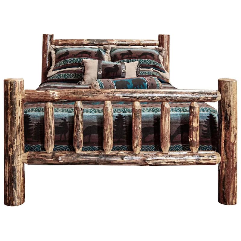 Log Bed - Full Size Spindle Style Pole Pine - Durable Heirloom Quality Furniture 87"L x 60"W x 47"H