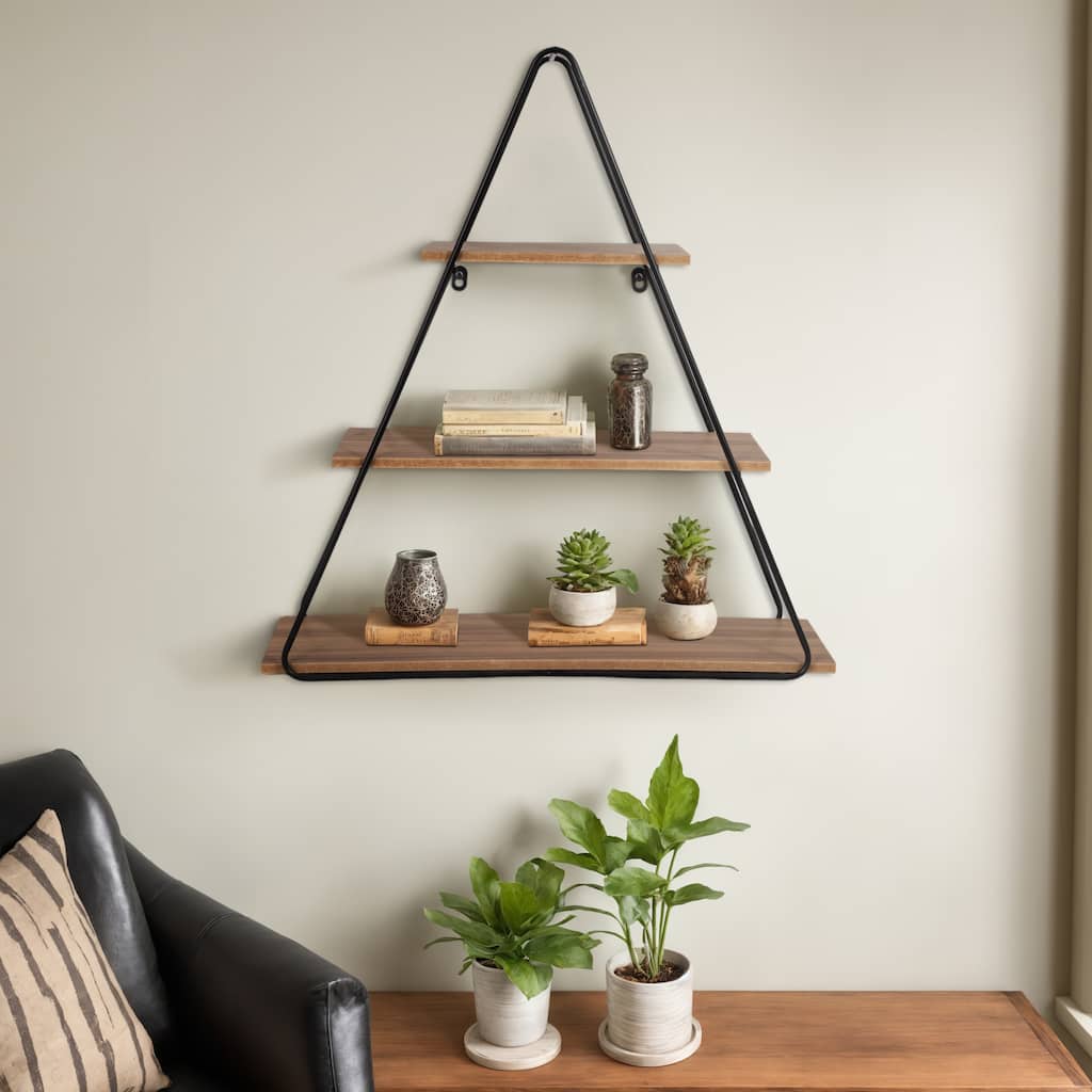 Sagebrook Home Chic Metal and MDF Wall Storage Shelf - Elegant Triangle Design for Modern Home Decor - 24" x 7" x 26"