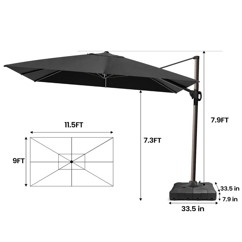 Outdoor Patio 9 FT x 11.5 FT Cantilever-Offset Umbrella with HDPE Base Stand
