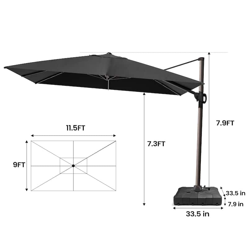 Outdoor Patio 9 FT x 11.5 FT Cantilever-Offset Umbrella with Wheel Base
