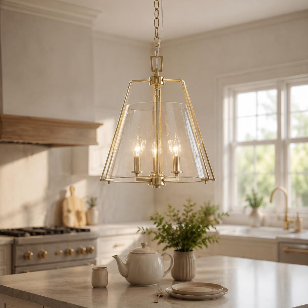3-Light Modern Lantern Chandelier Tapered Clear Glass Dining Room - Dia.15.75-in