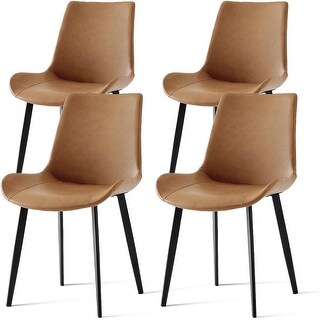 Modern PU Leather Upholstered Dining Chairs Set of 4 with Metal Legs ...
