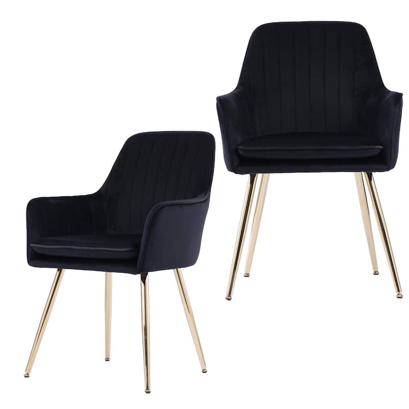 Dining Chair Set of 2 - Modern Mid-Back Accent Chairs with Gold Plating Legs - Upholstered Living Room Chairs (Set of 2) - Black