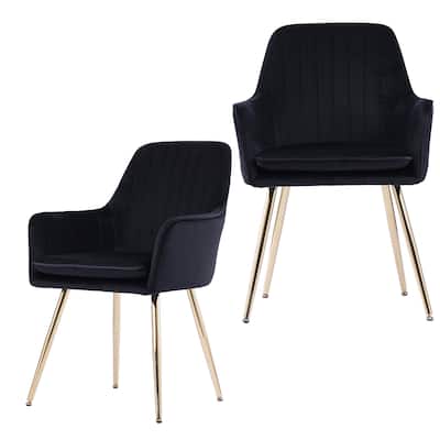 Velvet Dining Chair Set of 2 - Modern Mid-Back Accent Chairs with Gold Plating Legs - Upholstered Living Room Chairs (Set of 2)