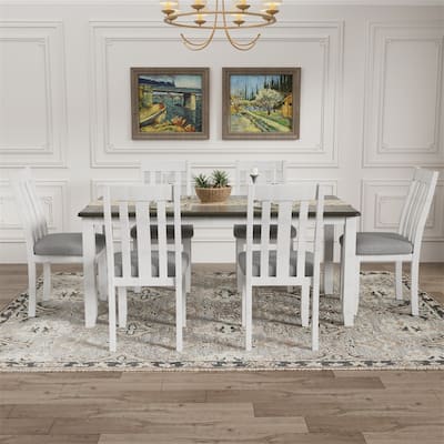 7-Piece Dining Table Set w/ Extendable Table and 6 Upholstered Chairs