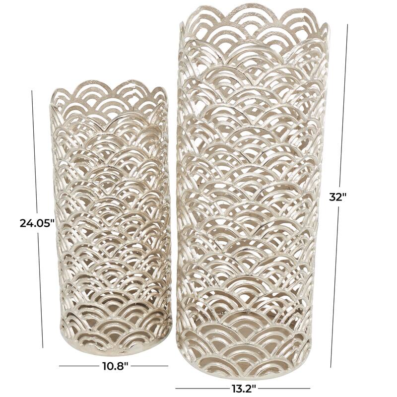 Silver or Gold Aluminum Metal Art Deco Inspired Geometric Vase with Arch Designs (Set of 2)