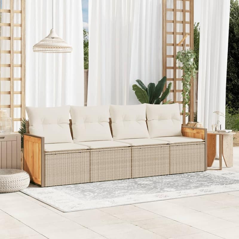 vidaXL Patio Sofa Set with Cushions Outdoor Conversation Furniture Poly Rattan - Beige and Cream - 24.4 x 23.2 x 27.2
