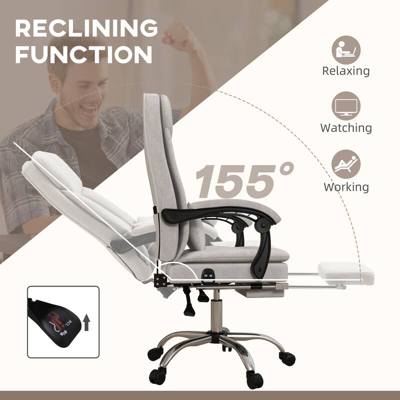 Vinsetto Microfibre Vibration Massage Office Chair, Heated Reclining Computer Chair with Footrest, Lumbar Support Pillow