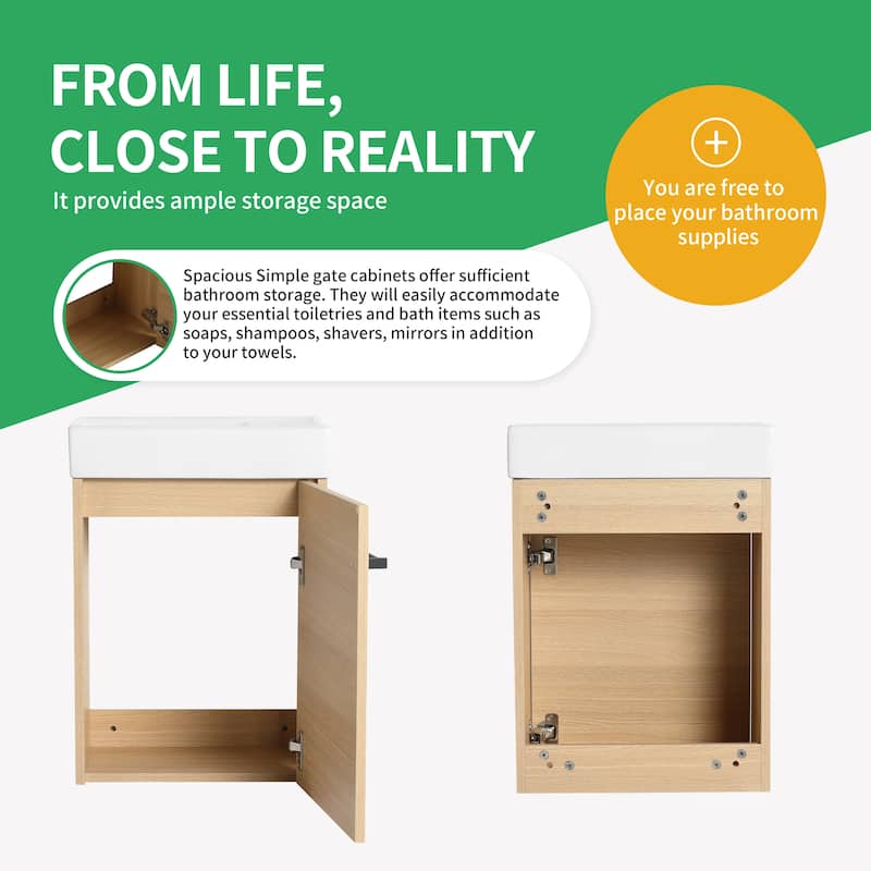 BNK 16/18 Inch Single Sink Bathroom Vanity with Soft Close Door