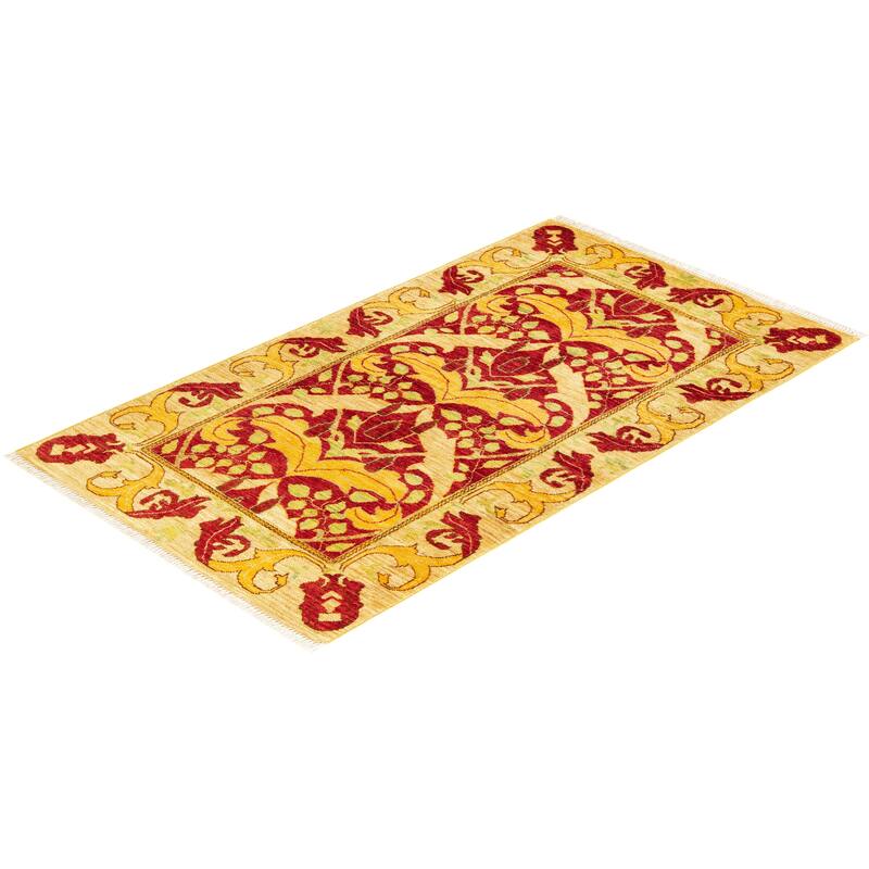 Overton Hand Knotted Wool Contemporary Floral Red Area Rug - 3' x 5'