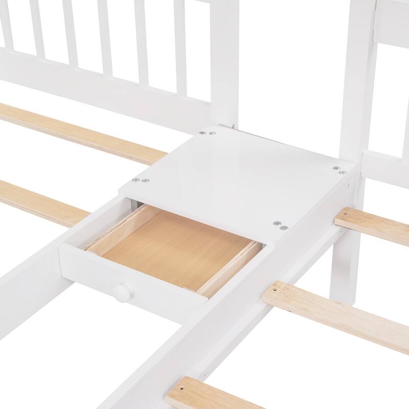 White Wood Triple Bunk Bed with Drawers - Full Over Twin & Twin, Space-Saving Design