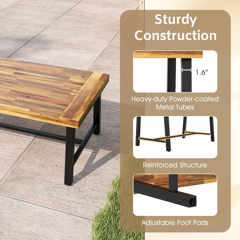 Gymax Acacia Wood Coffee Table Indoor Outdoor Rectangle Center Table