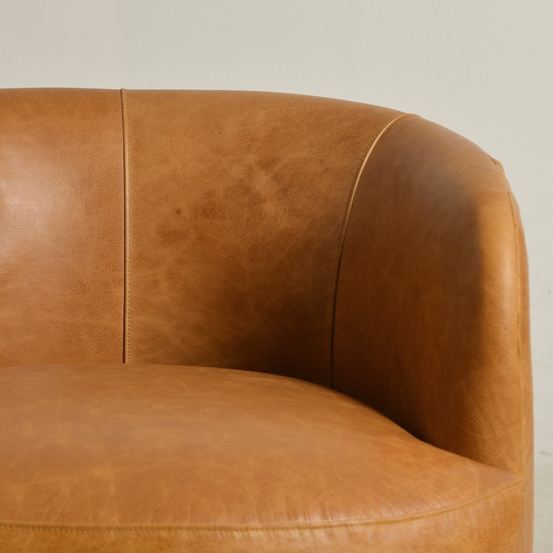 KINWELL 100% Top Grain Genuine Leather Swivel Armchair with Pillow