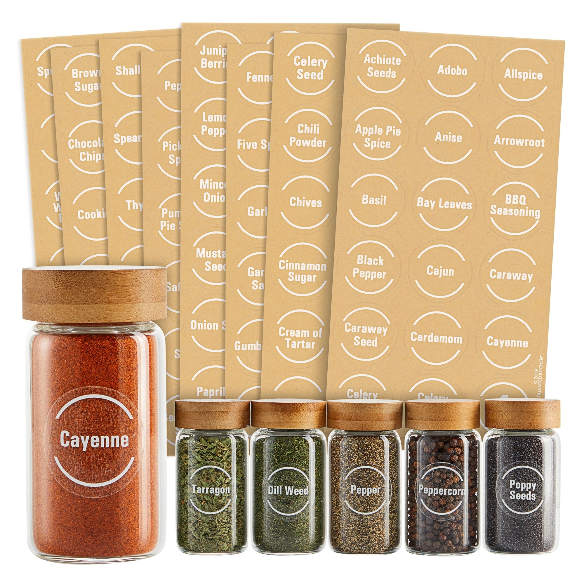 Talented Kitchen 24 Glass 6 oz Spice Jars with Lids and Labels