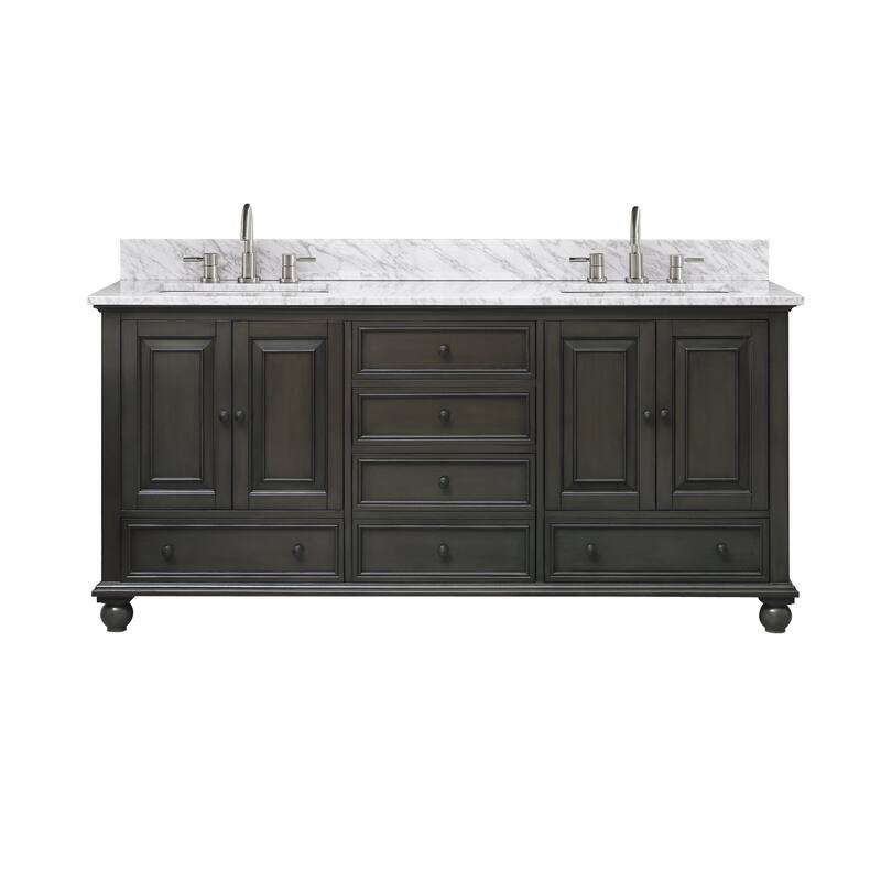 Avanity Thompson 72 in. Double Sink Bathroom Vanity with Carrara Marble Top - 73"W x 22"D x 35"H