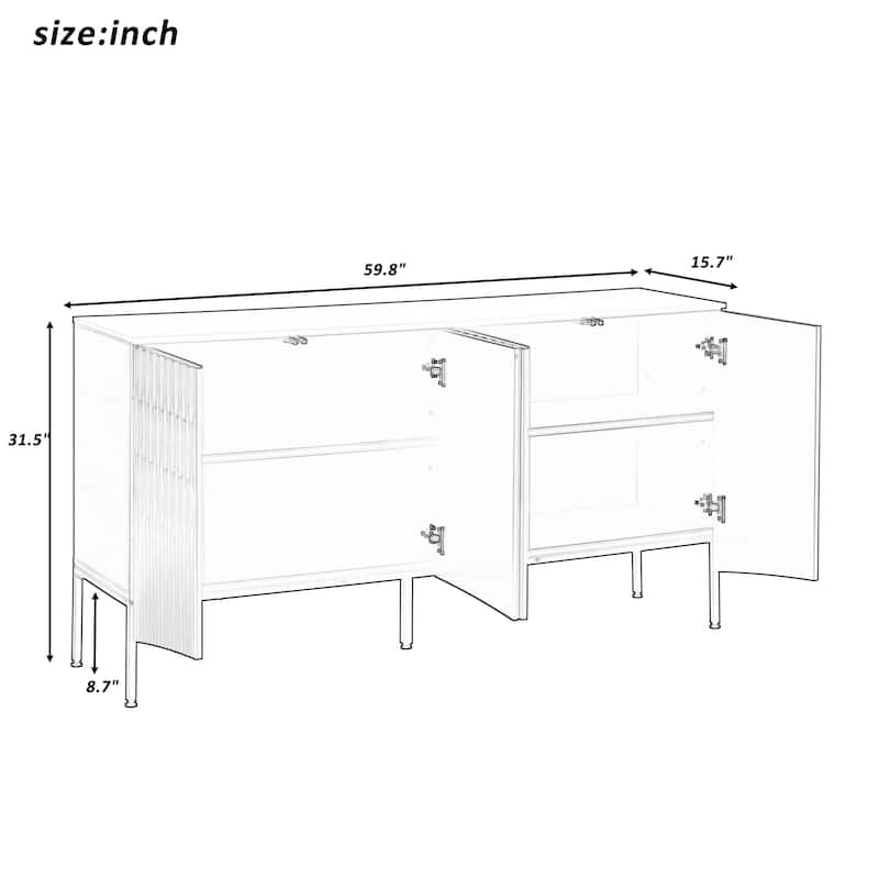 Elegant Sideboard Featuring Curved Bottom Doors with Arched Groove Design in a Stylish Four-Door Layout