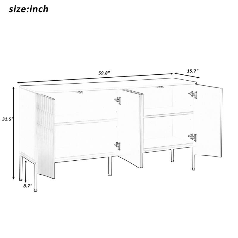 Modern Elegant Black Blue Cabinet Sideboard Buffet with Curved Bottom Doors