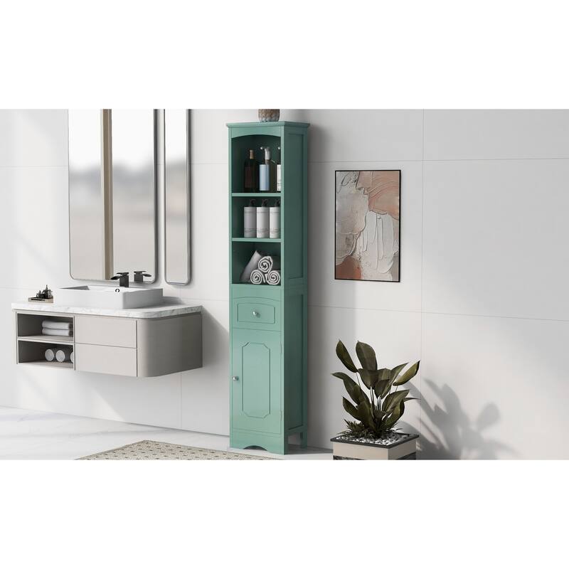 Bathroom Corner Cabinet, Multi-Functional Wooden Bathroom Cabinet, Freestanding Storage Cabinet with 1 Door & Adjustable Shelves