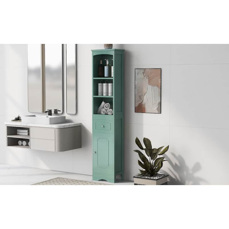 Wooden Bathroom Cabinet 66" Tall Bathroom Storage Cabinet Narrow Storage Unit Freestanding Waterproof Cabinet