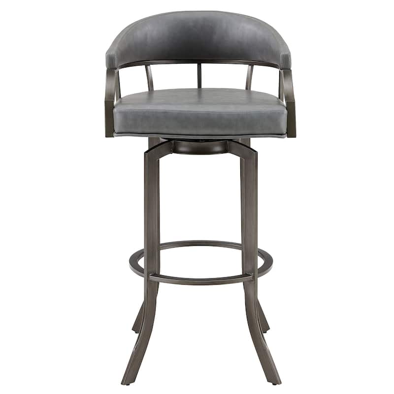 Blake 30 Inch Modern Vegan Faux Leather Bar Stool, Swivel, Metal Legs, Gray