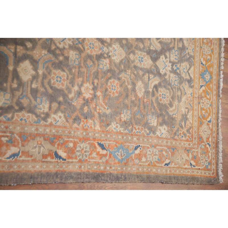 Hand Knotted Oriental 100% Wool Carpet Traditional All-Over Greys & Charcoal Mahal Runner Rug - 10' 2'' X 3' 7''