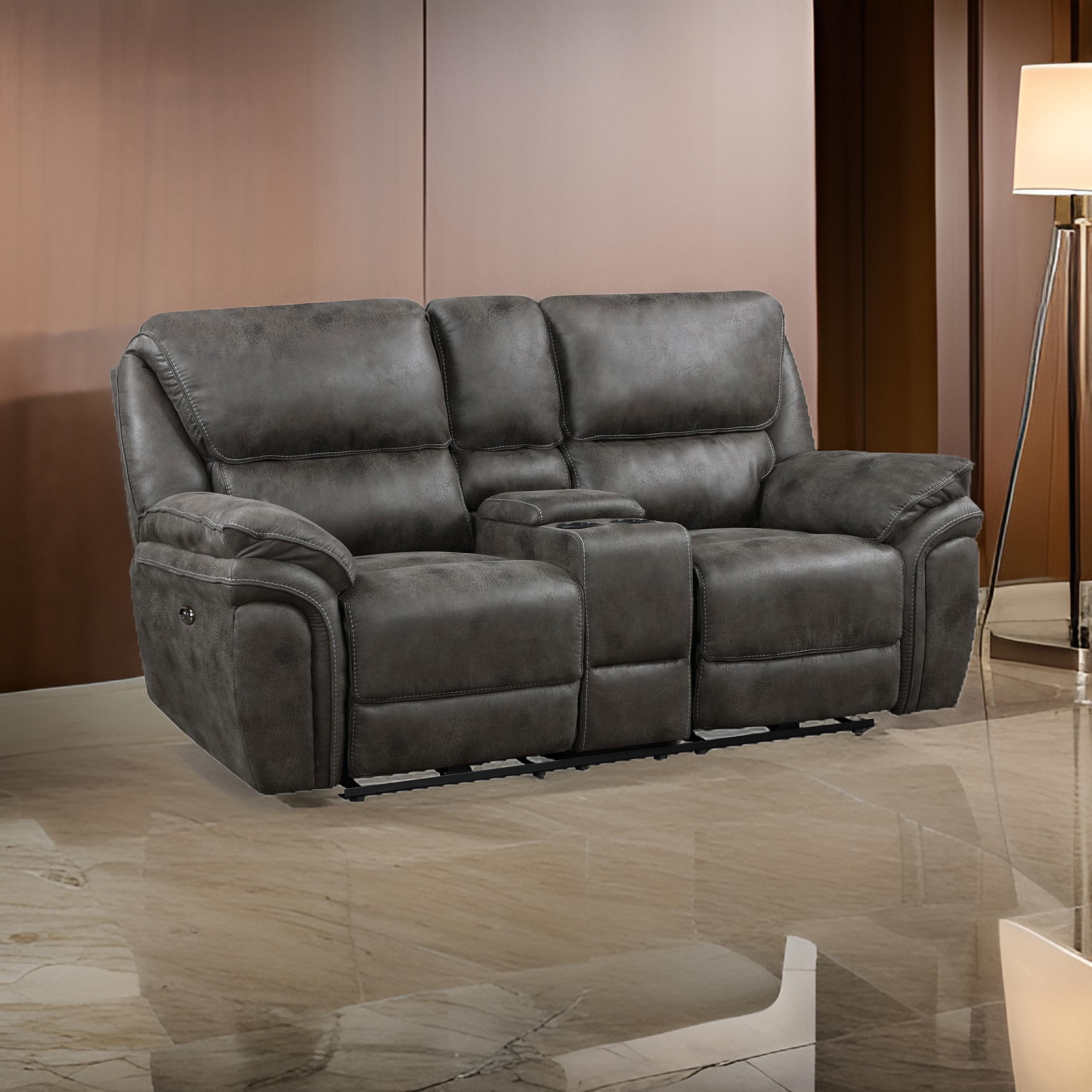 Benjara Tony 80 Inch Power Double Recliner Loveseat, Console Cupholders, USB, Gray