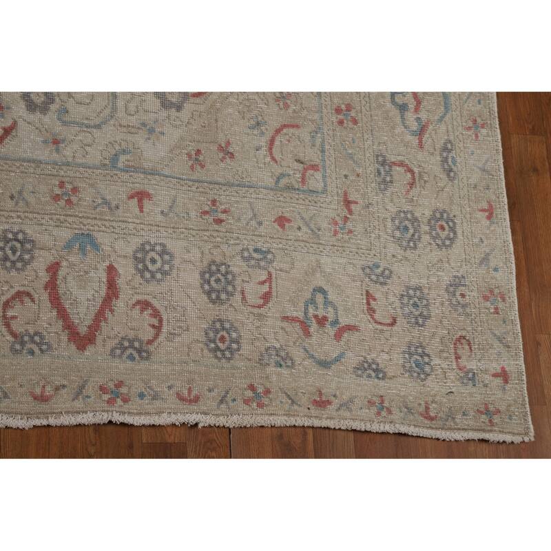 Medallion Tabriz Persian Area Rug Hand-Knotted Beige Wool Carpet - 9'2"x 12'8"