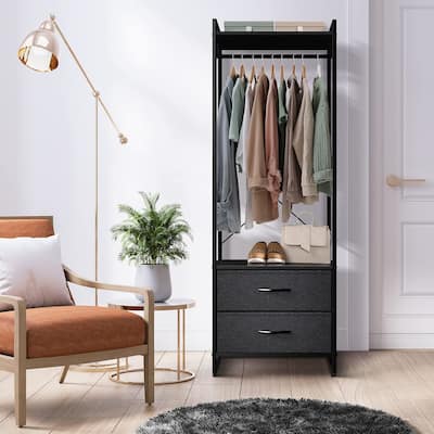 Clothing Rack with 2 Drawers - Tall Closet Stand Dresser for Bedroom