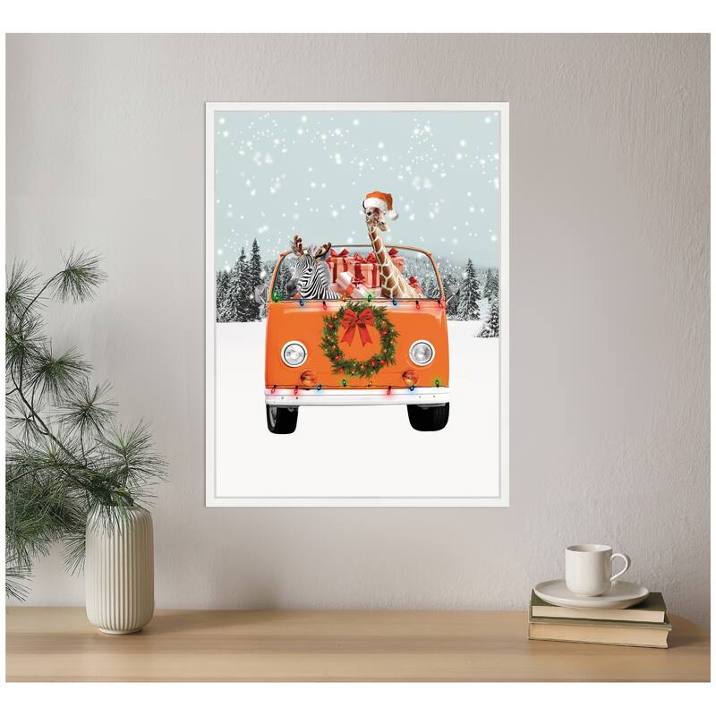 Kate and Laurel Sylvie Framed Canvas Holiday Van by Iulia Emelianteva Julyartprints