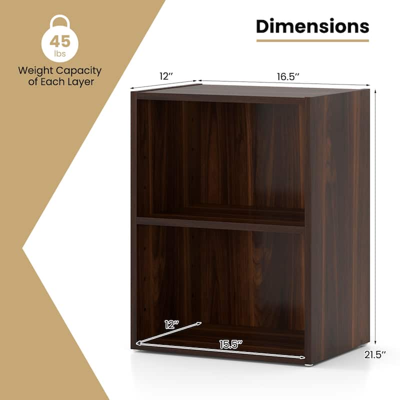 Gymax 2PCS 2-Cube Bookcase Cube Storage Organizer w/ Adjustable Walnut - 17''x11.5''x21.5''