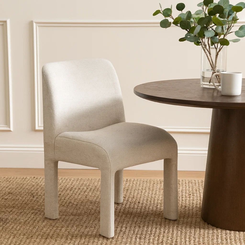 Zame 19 Inch Dining Chair, Fully Upholstered, Set of 2, Soft White Linen Fabric