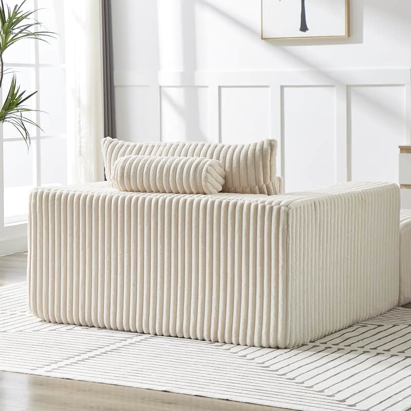Roomfitters 62.5" Modern Corduroy Lounge Chair with Removable Ottoman, Stylish Sleeper Sofa with Pillows, for Living Room