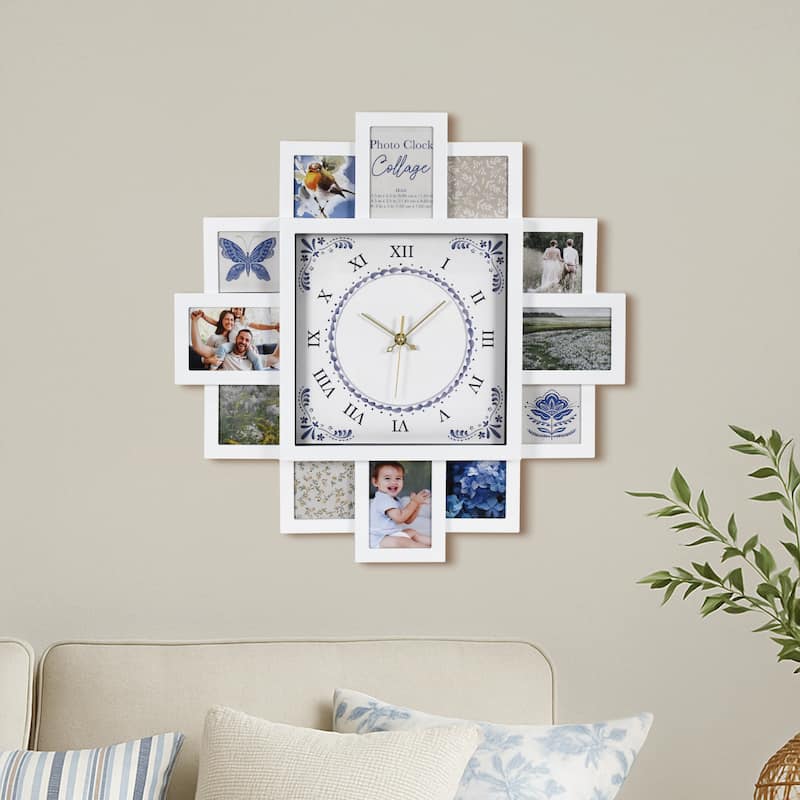 American Art Decor Picture Frame Collage Wall Clock 12 Photo Display Slots