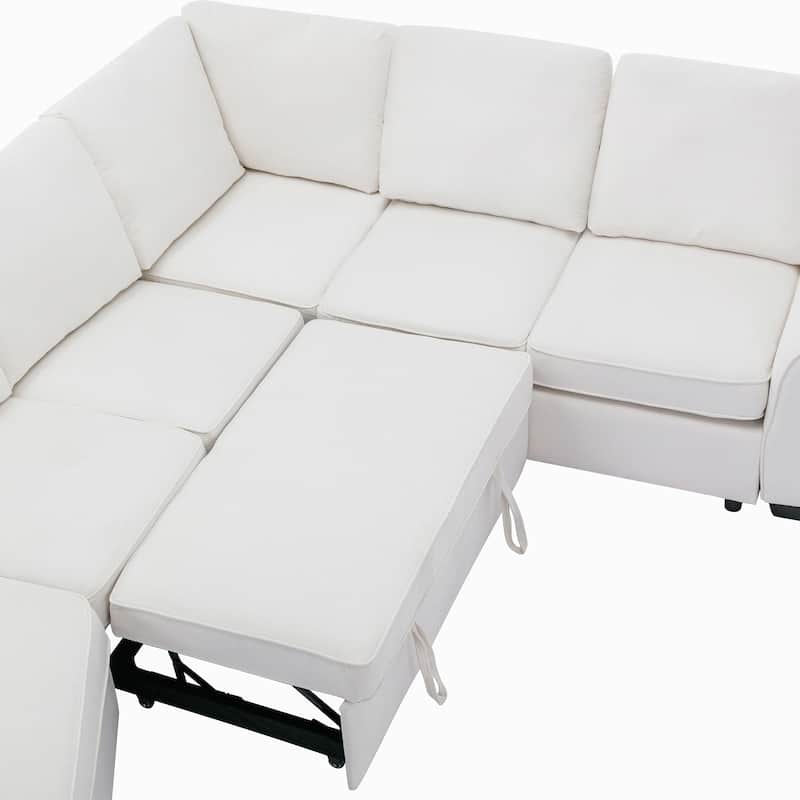 L-Shape Sectional Sleeper Sofa Bed with USB Charging Port