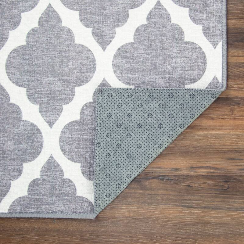 My Magic Carpet Machine Washable Area Rug Moroccan Trellis Grey