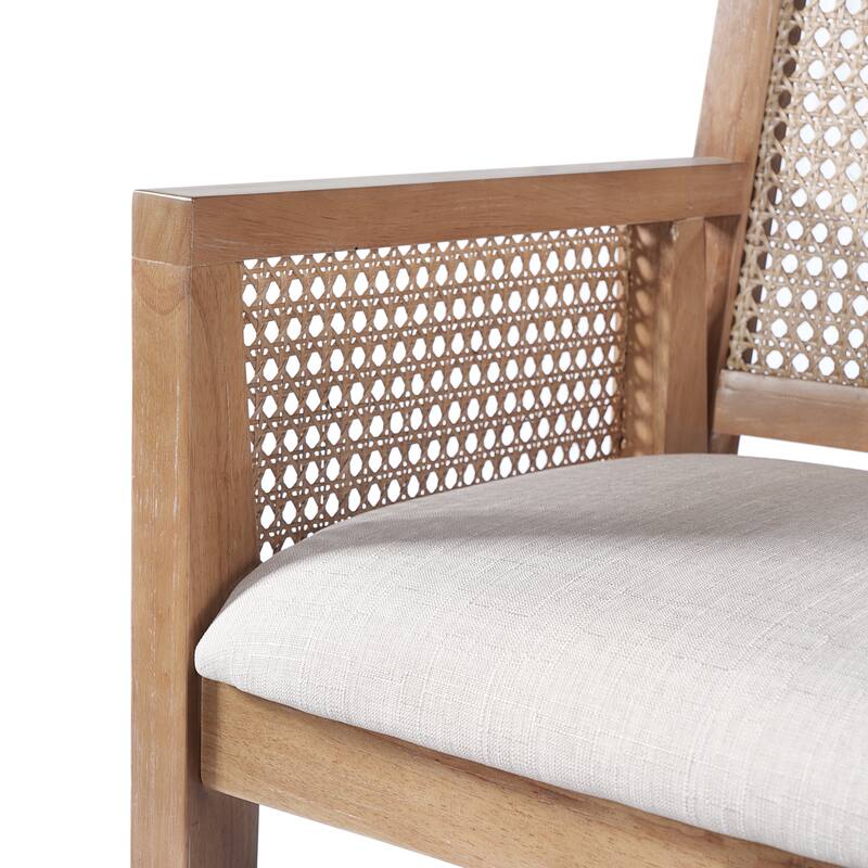 Christopher Knight Home - French Country Wood & Rattan Counter Stools with Upholstered Seat and Arms - Set of 2