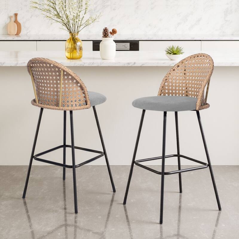 29.52"H Set of 2 Upholstered Bar Stools/ Counter Stools with Metal Leg - Set of 2