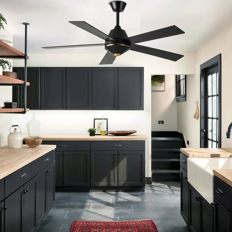 Oaks Aura 52" LED Dimmable Ceiling Fan,Modern Black Reversible Blades Fan Light,6 Speeds Quiet DC Motor with Remote for Indoor