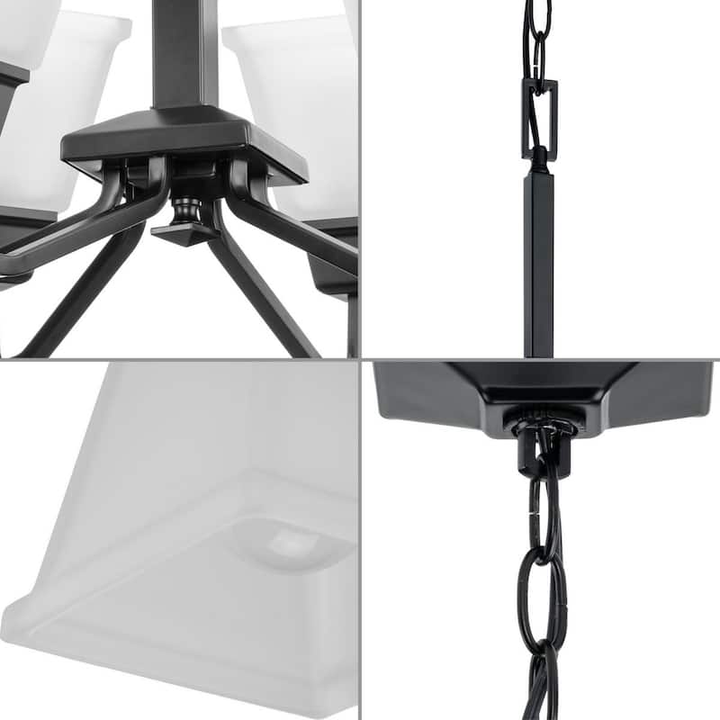Clifton Heights Collection Six-Light Modern Farmhouse Matte Black Etched Glass Chandelier Light - 26 in x 26 in x 23.5 in