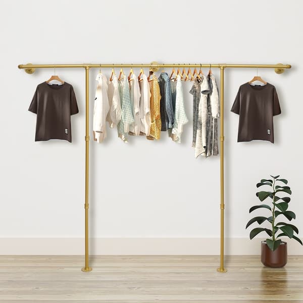 Industrial Pipe Clothing Gold Rack Wall Mounted Display - 80.7*11.8 ...