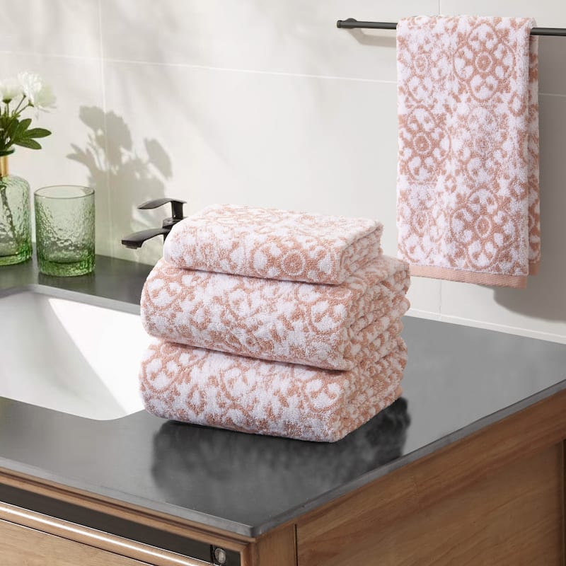 Jessica Simpson Aziza Collection Patterned Bath Towels, Set of 4